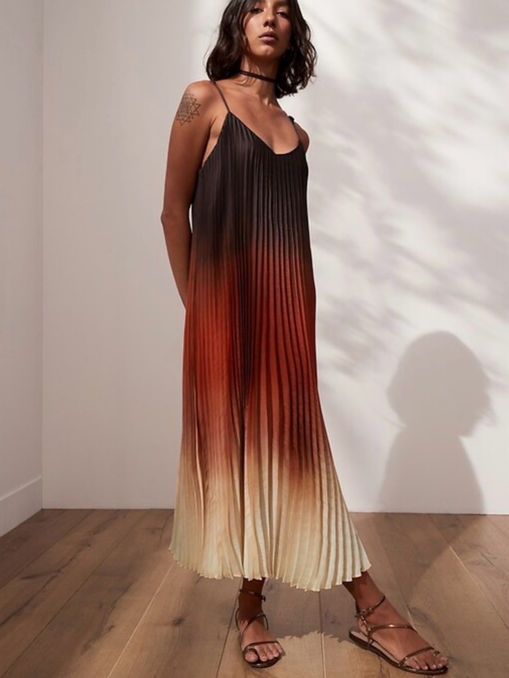 Banana Republic Ombré Satin Pleated - Petite Midi Dress